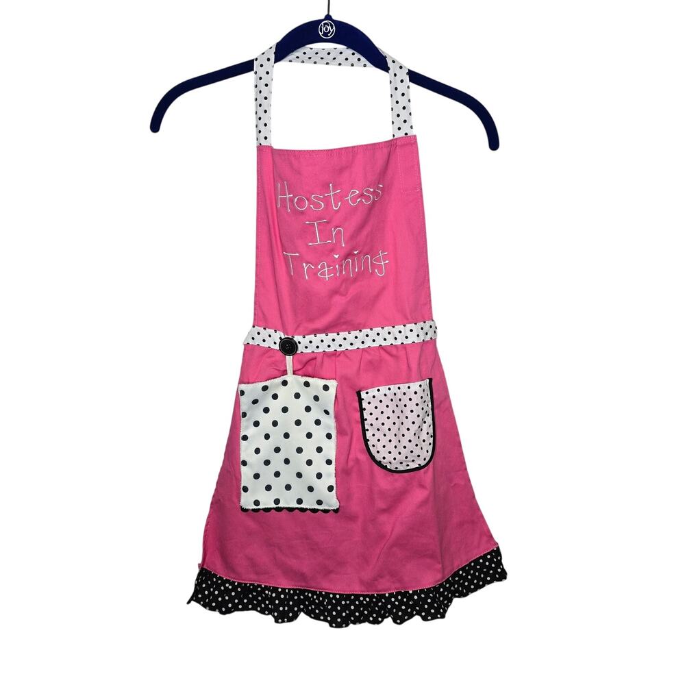 Kid's Girl's Izzy Pink White Black Hostess in Training 100% Cotton Apron